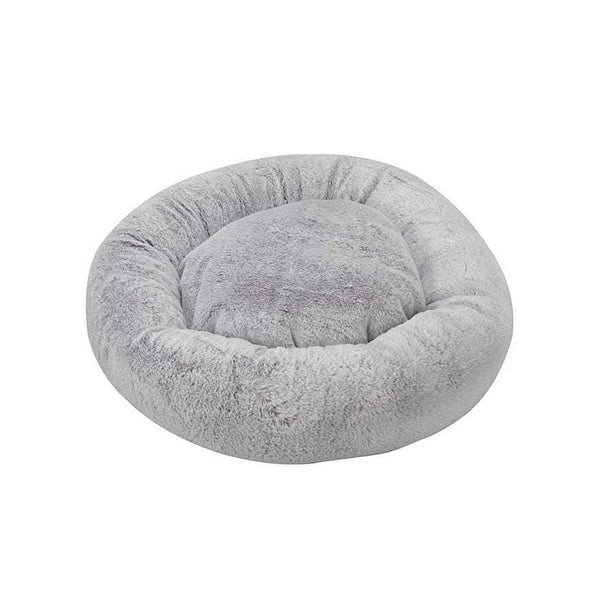 Grey Fur Calming Bean Dog Bed with raised sides and luxurious fabric.
