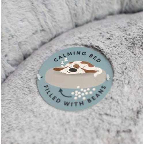Grey Fur Calming Bean Dog Bed with luxurious fabric, raised sides, and bean filling for secure, restful sleep.