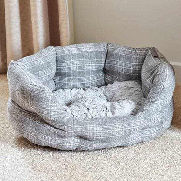 Grey Plaid Oval Dog Bed - Zoon5050642056540