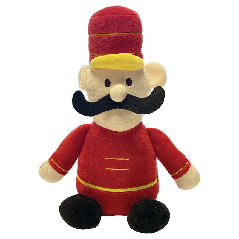 Plush Nutcracker dog toy with squeaker for Christmas fun.