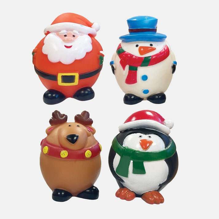 Happy Pet Festive Vinyl Squeak Toy in four Christmas characters for pets.