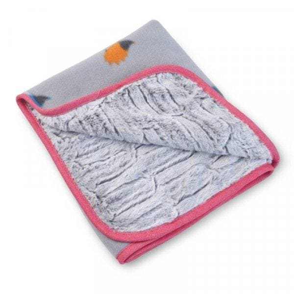 Hoglets Dreaming Dog Comforter, light grey with pink piping, hedgehog design, faux fur side, 60x80 cm.