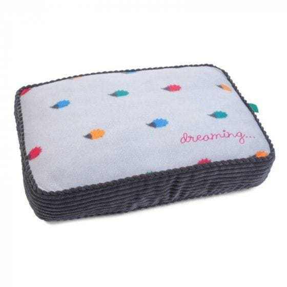 Hoglets Dreaming Gusset Mattress Dog Bed with hedgehog design on light grey background.