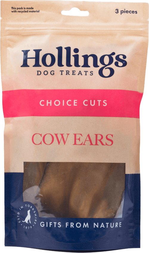Hollings Pig Cows Ears Dog Treats - 3 Pieces in Resealable Bag -Hollings5018253110815