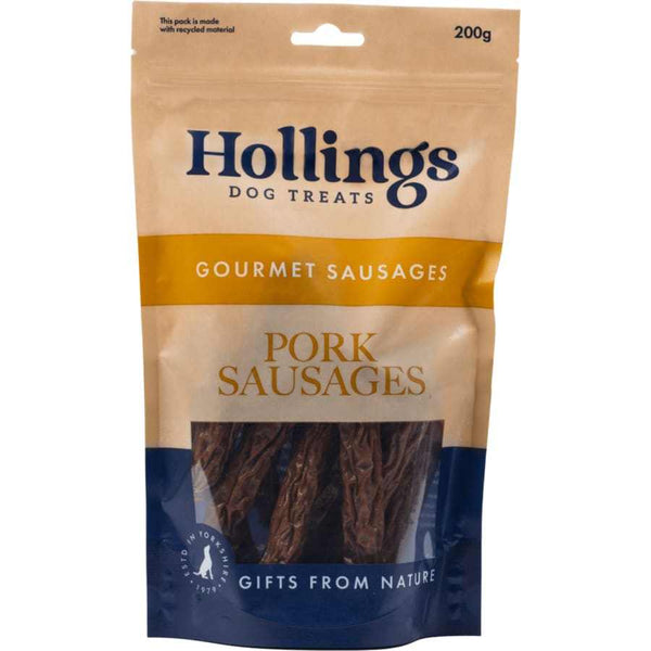 Hollings Sausages Dog Treats, 200g pack, pork sausages, natural meaty treats for dogs.
