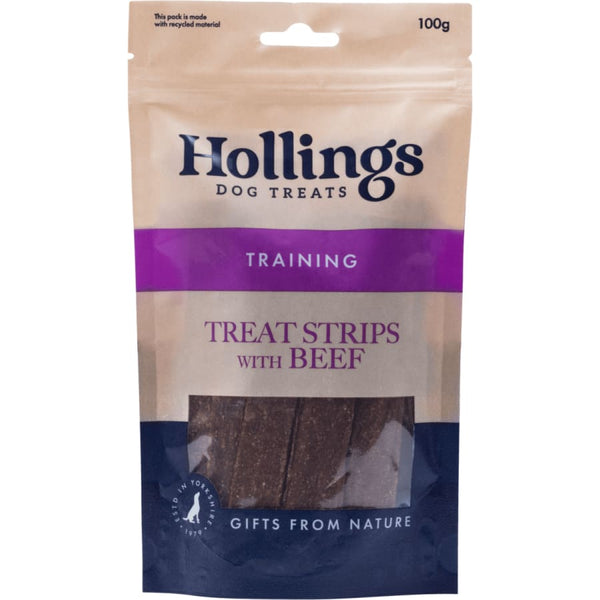 Hollings Treat Strips with Beef Dog Treats -100g Resealable Bag -Hollings5018253110082
