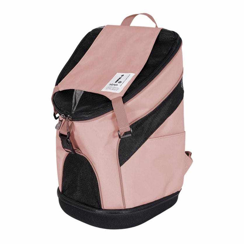 Ibiyaya Ultralight Backpack Pet Carrier in pink with mesh panels and side pockets.
