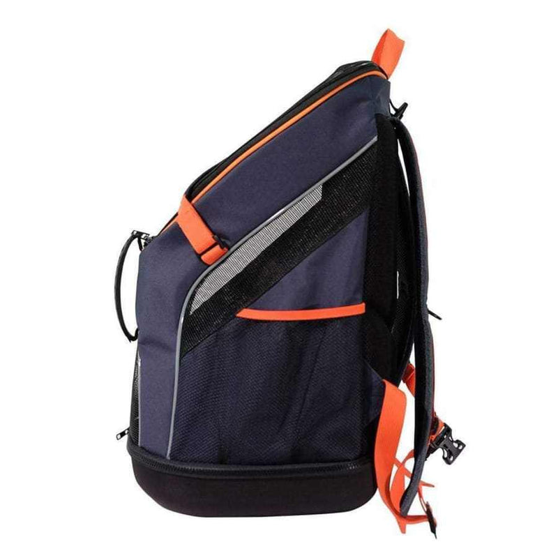 Ibiyaya® ultralight backpack pet carrier with mesh panels and orange accents.