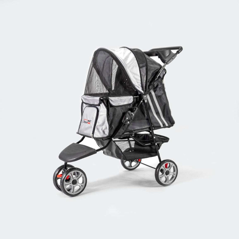 Innopet All Terrain Buggy Dog Stroller with reflective stripes, storage compartment, and cup holder for small dogs up to 12.5 kg.