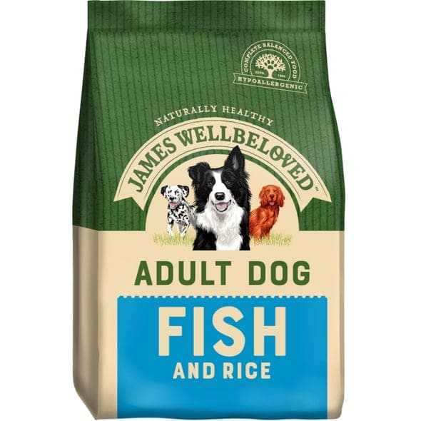 James Wellbeloved Adult Fish Dry Dog Food 2kg bag, hypoallergenic, natural ingredients.