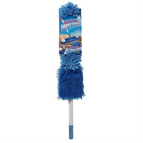 JML Microfibre Mop with blue flexible super-absorbent cleaning head and mitt.