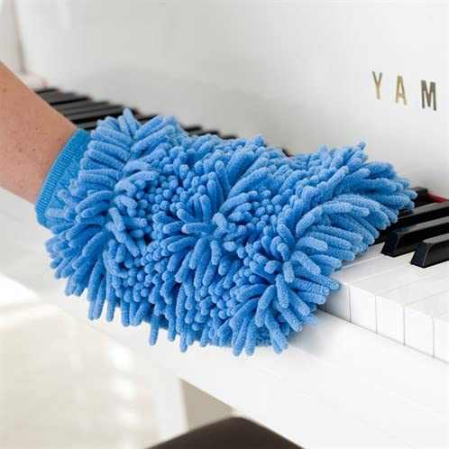 JML Microfibre Mop cleaning white piano keys with blue microfibre mitt.