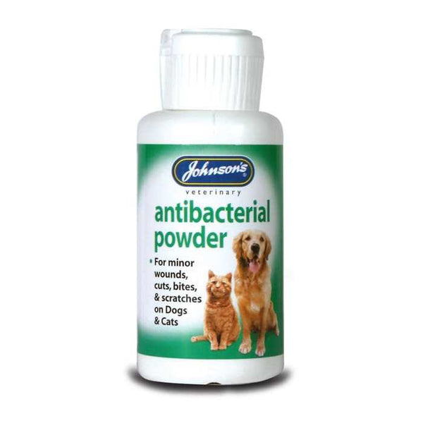 Johnson's Antibacterial Powder for Dogs 20g Bottle for minor wounds and infections.