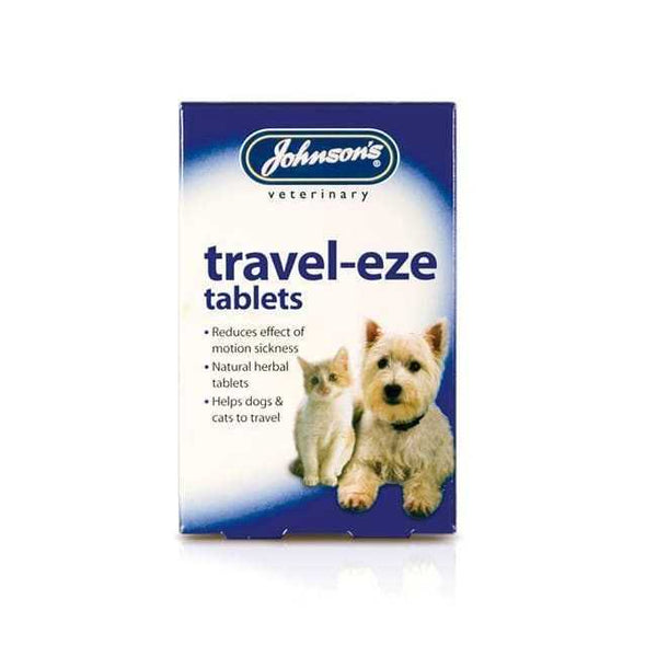 Johnson's Travel-Eze Tablets for Cats and Dogs, 24-pack, reduces motion sickness with natural herbs.