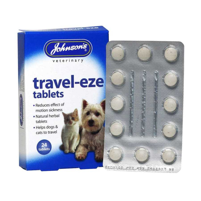 Johnson's Travel-Eze Tablets for Cats and Dogs, 24-pack, natural motion sickness relief.