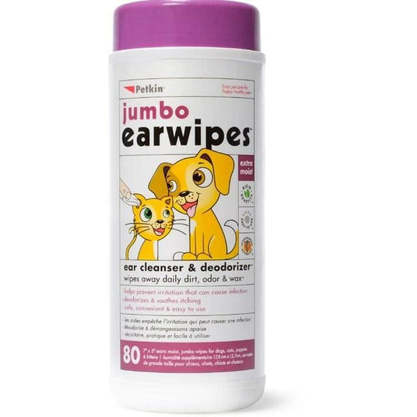 Jumbo Ear wipes - Ear Cleanser and Deodoriser for Cats & Dogs 80 Pack -PetKin036239053227