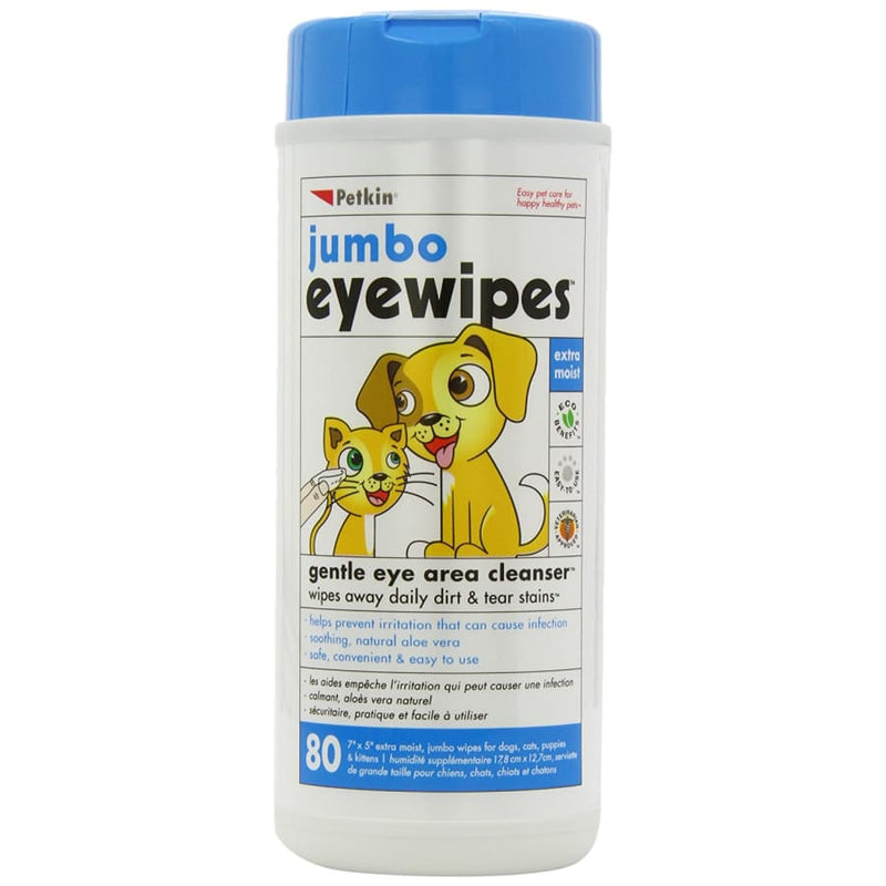Jumbo Eye wipes for Cats & Dogs 80 Pack -PetKin036239053234