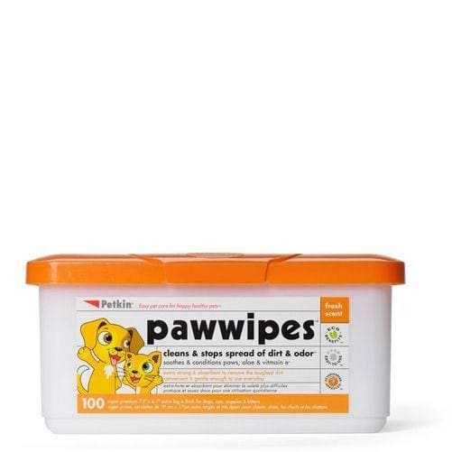 Jumbo Pet Paw Wipes 100 Pack with Paw Balm Protector in orange scent packaging.