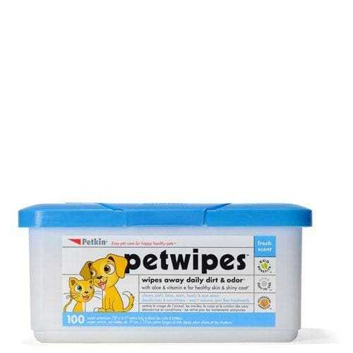 Jumbo Pet Wipes 100 Pack in resealable container for pet cleaning and odor control.
