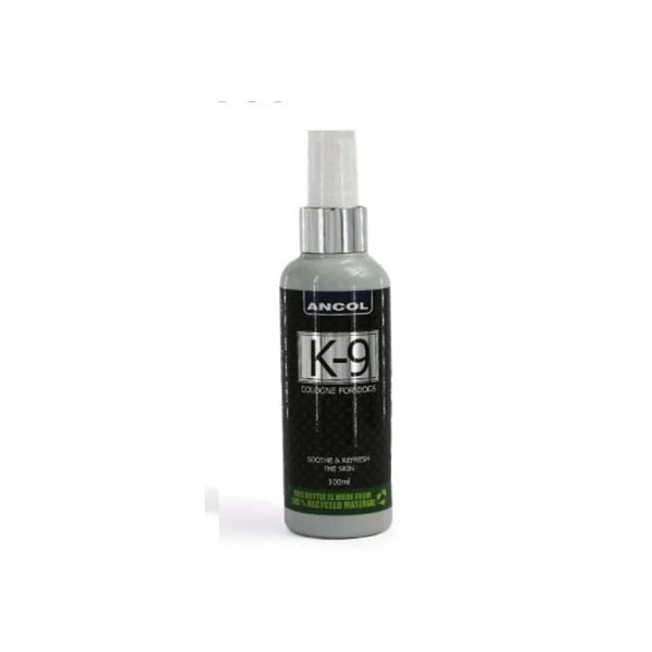 K-9 Dog Cologne 100ml bottle by Ancol with energizing scent for dogs.