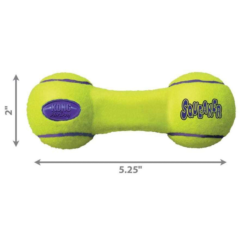 KONG AirDog Dumbbell Dog Toy - tennis ball and squeaker fetch toy, nonabrasive felt, 5.25" x 2" size.