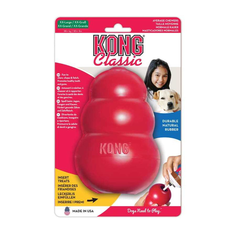 KONG Classic Dog Toy, durable red rubber, ideal for chewing and fetch.
