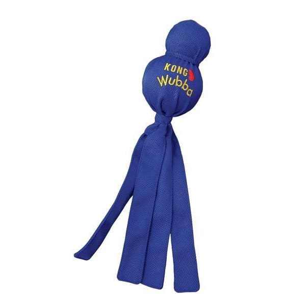 Large KONG Wubba Classic Dog Toy with tennis and squeaker balls, long tails, durable nylon fabric.