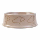 Latte ceramic dog bowl with dog outline design.