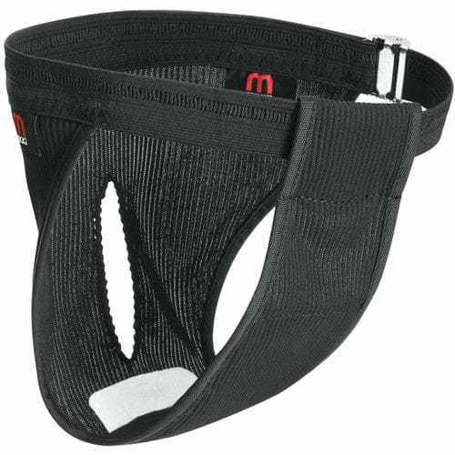 Mikki Hygiene Dog Pants for female dogs, black stretch nylon with adjustable strap and snap lock buckle.
