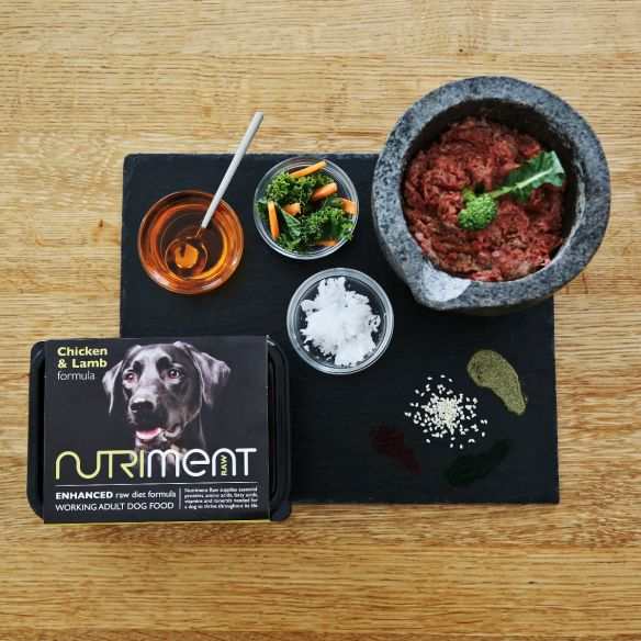 Nutriment Raw Chicken and Lamb Formula Dog Food with fresh ingredients.
