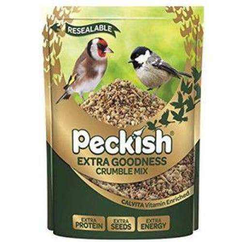 Peckish Extra Goodness Crumble Mix in 1Kg resealable bag with high-energy suet for garden birds.