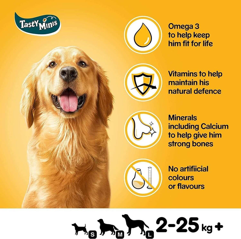Pedigree Tasty Minis Beef and Cheese Dog Treats with Nutrient Benefits for Dogs 2-25 kg+