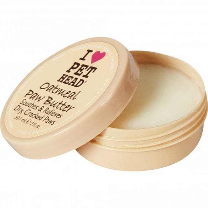 Pet Head Oatmeal Dog Paw Butter 59ml in open container, soothing moisturizer for dry, cracked paws.