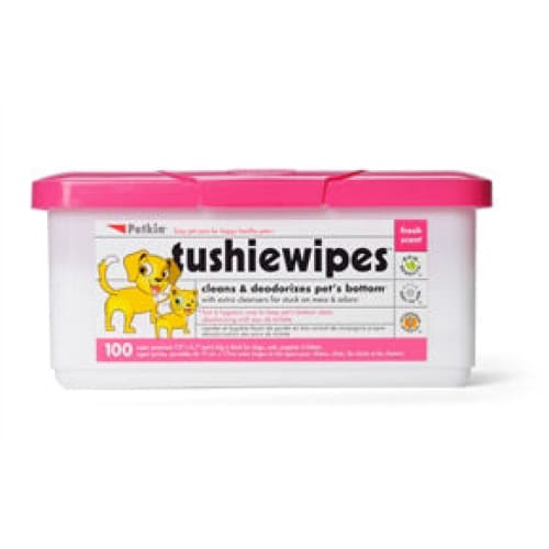 Petkin Tushie Pets Bottom Wipes 100 Pack for Cats and Dogs -PetKin036239053524