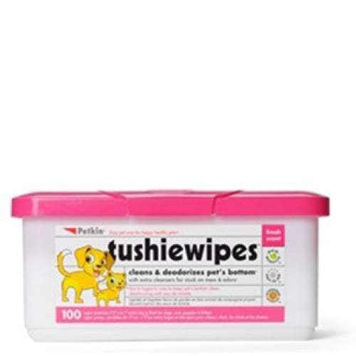 Petkin Tushie Pets Bottom Wipes 100 Pack for Cats and Dogs, cleans and deodorizes pet's bottom, with Aloe and Vitamin E.