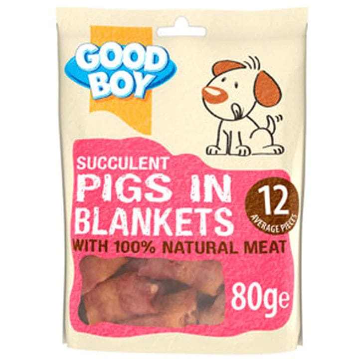 Good Boy Pigs in Blankets Dog Treats, 80g bag with 100% natural meat.