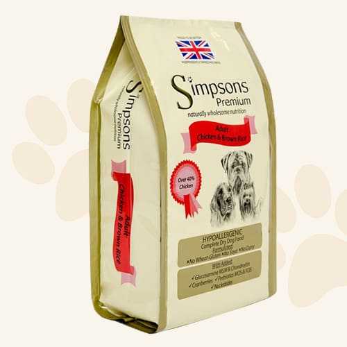 Simpsons Premium Adult Chicken & Brown Rice Dry Dog Food packaging