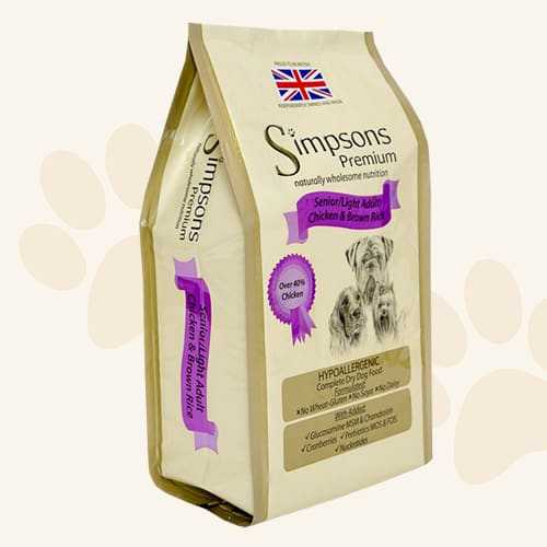 Simpsons Premium Senior-Light Chicken & Brown Rice Dry Dog Food bag