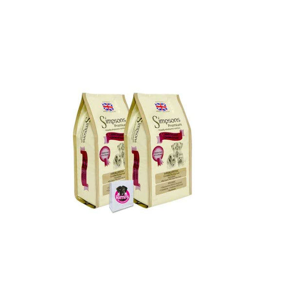 Simpsons Sensitive Chicken & Potato Dog Food Bundle 2 x 12KG with Kimi's treat bag.