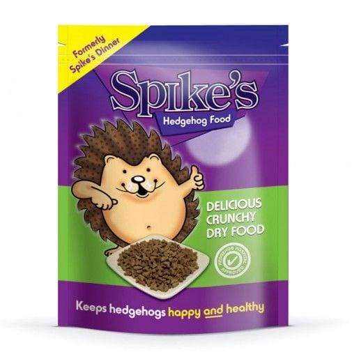 Spikes Dinner Hedgehog Crunchy Dry Hedgehog Food packaging with cartoon hedgehog, available in 650g and 2.5kg bags.