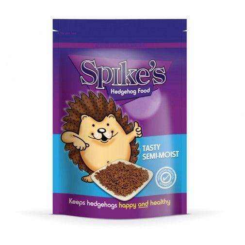 Spikes Dinner Hedgehog Semi Moist Food packaging with hedgehog illustration.