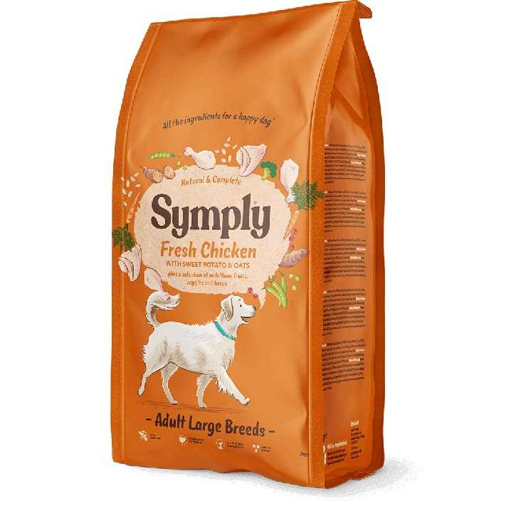 Symply Large Breed Adult Chicken Dry Dog Food packaging for dogs over 22kg.