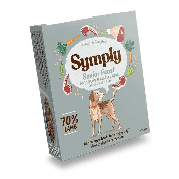 Symply Senior Feast Wet Dog Food Trays 7 x 395g, nutritional senior dog food with lamb and brown rice.