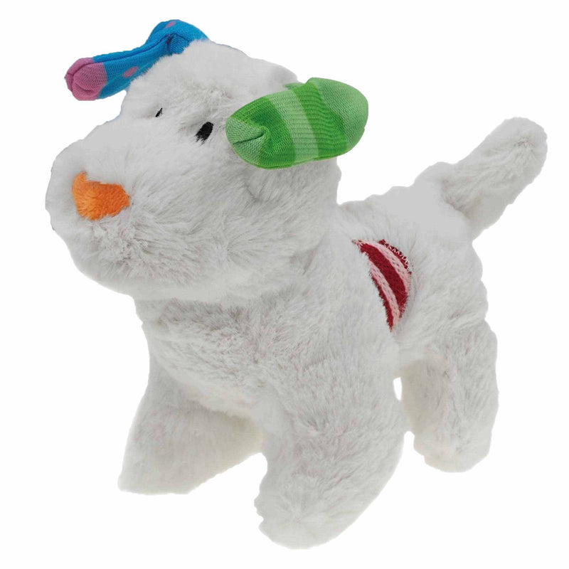 Snowdog Dog Toy with squeaker and sock ears, plush and soft for cuddling and play.