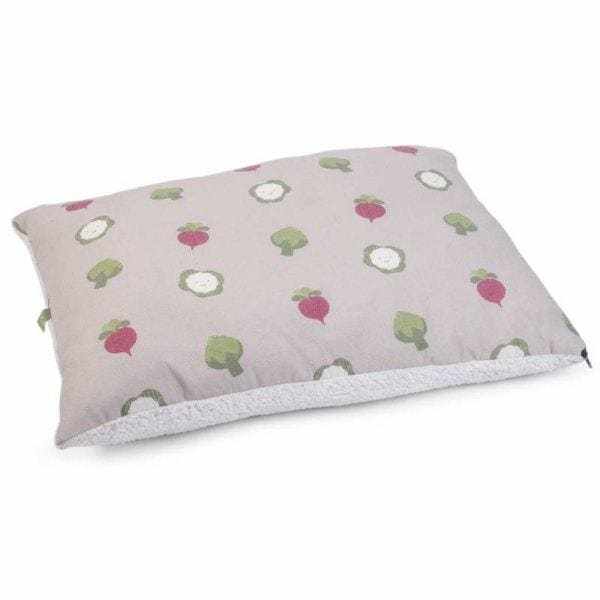 Veggie Patch Pillow Mattress Dog Bed with vegetable pattern and soft velour fabric.