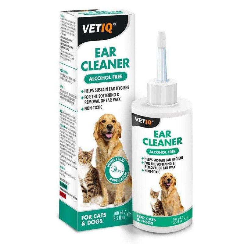 VetIQ Ear Cleaner for Cats and Dogs 100ml, non-toxic ear cleaning solution with Neem Oil.