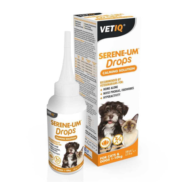 VETIQ Serene-Um Drops 100ml for calming cats and small dogs, natural ingredients.