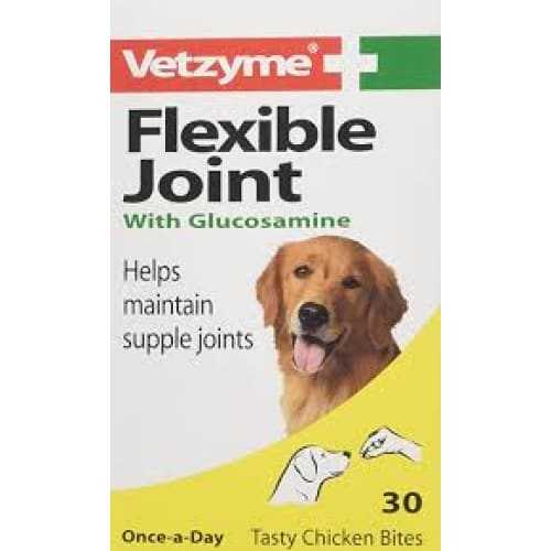 Vetzyme Flexible Joint Chicken Tablets for Dogs with Glucosamine, 30 Pack