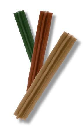 Whimzee Daily Dental Dog Treats in various colors and sizes for plaque and tartar reduction.