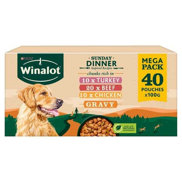 Winalot Adult Wet Dog Food Sunday Dinner 40x100g Pouches in Gravy Mega Pack.